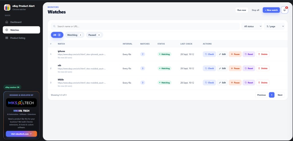 Watches list screen
